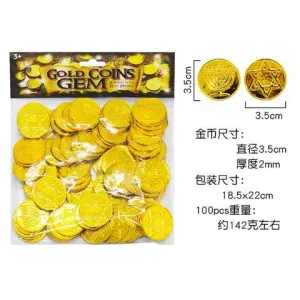 100pcs Hanukkah Gold Coin Plastic Chip Pirate Props Toys Crafts Jewish Menorah David Star