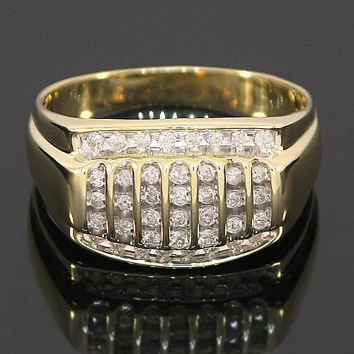 10K Yellow Solid Gold Channel Mens Diamond Ring 0.55 Ctw