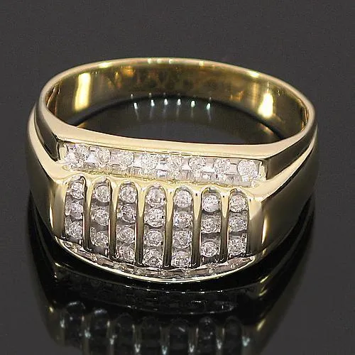 10K Yellow Solid Gold Channel Mens Diamond Ring 0.55 Ctw