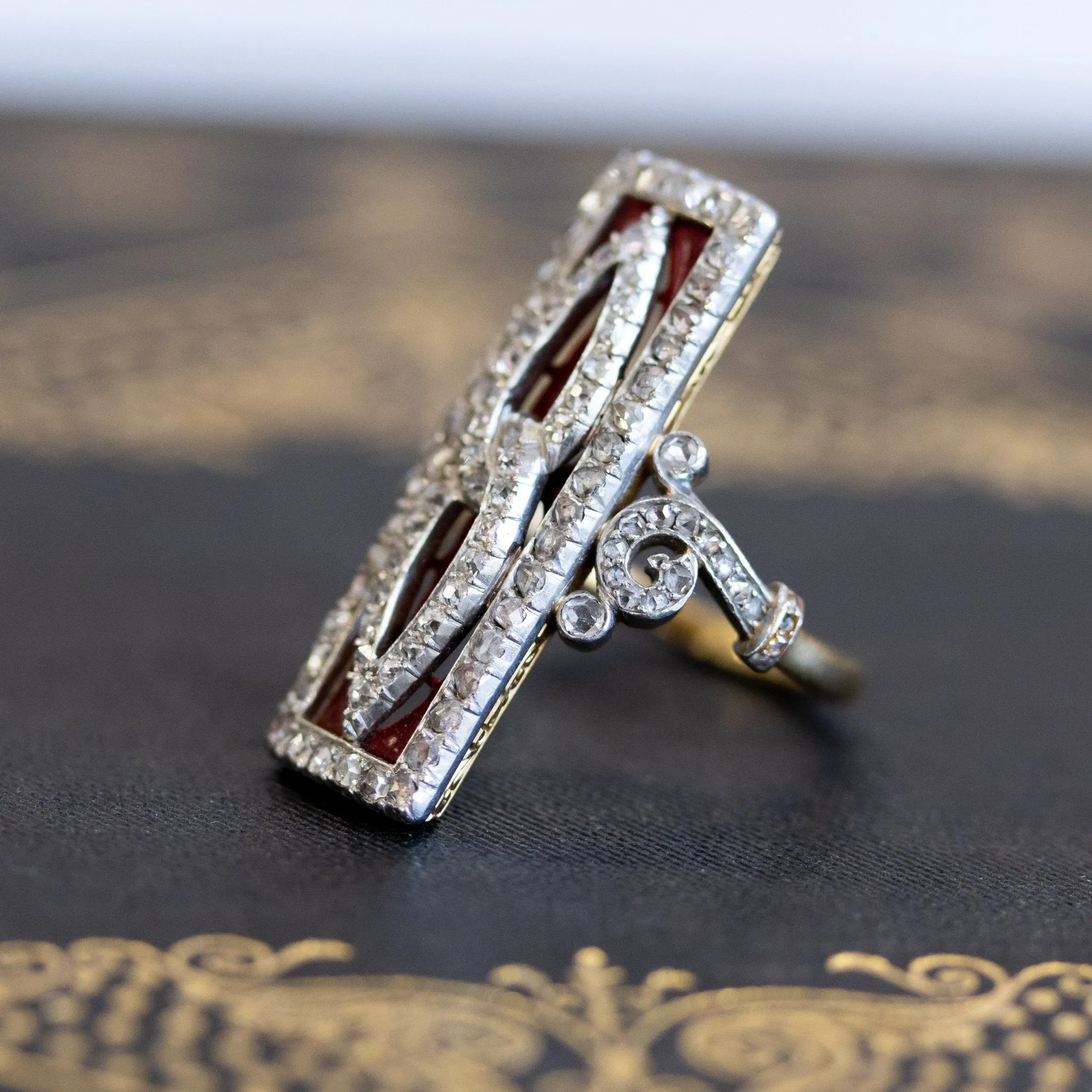 1.25ctw French Antique Diamond and Enamel Dinner Ring