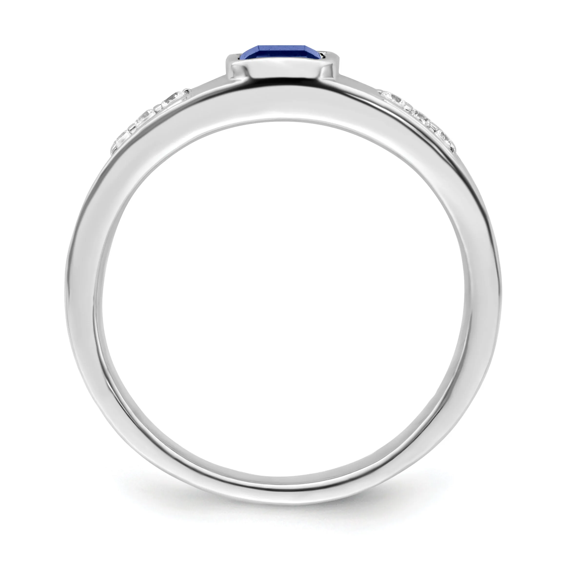 14k White Gold Created Sapphire and Diamond Mens Ring