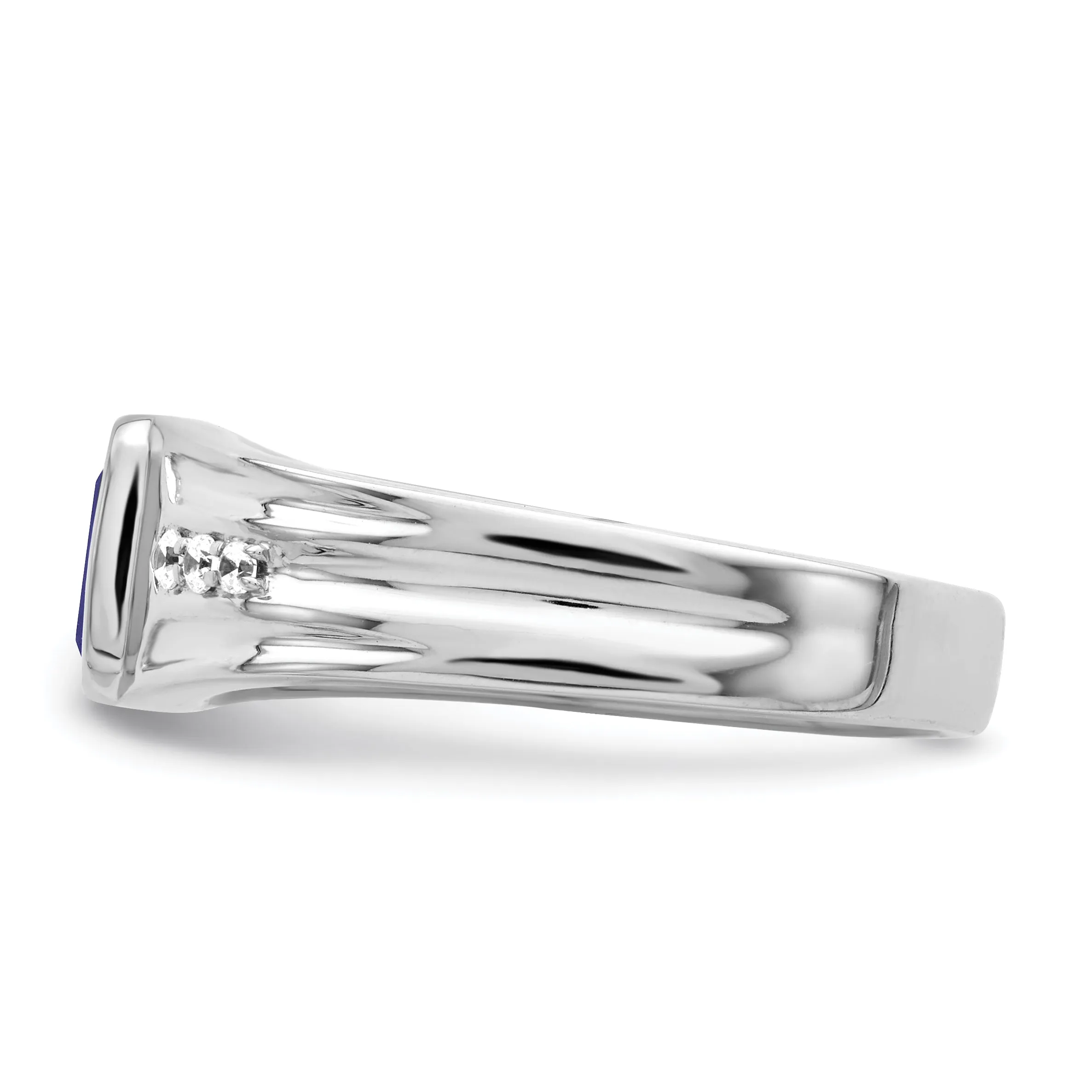 14k White Gold Created Sapphire and Diamond Mens Ring