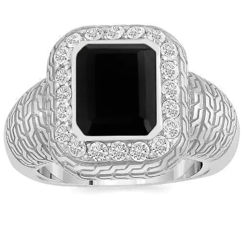 14K White Solid Gold Diamond Mens Black Onyx Ring 0.50 Ctw