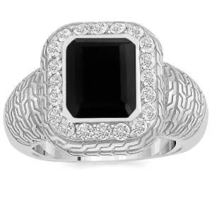 14K White Solid Gold Diamond Mens Black Onyx Ring 0.50 Ctw
