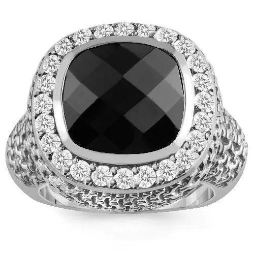 14K White Solid Gold Diamond Mens Black Onyx Ring 4.7 Ctw