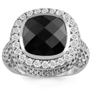 14K White Solid Gold Diamond Mens Black Onyx Ring 4.7 Ctw