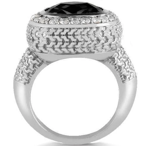 14K White Solid Gold Diamond Mens Black Onyx Ring 4.7 Ctw