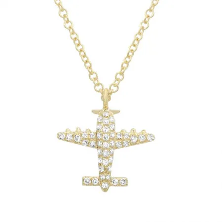 14K Yellow Gold Diamond Airplane Pendant & Chain