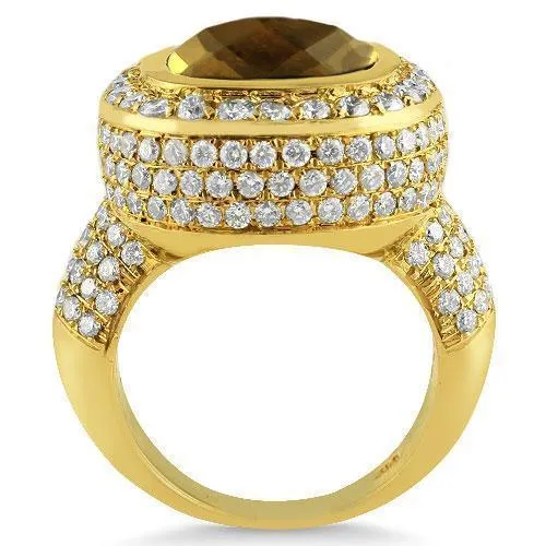14K Yellow Solid Gold Diamond Mens Champagne Citrine Ring 4.7 Ctw