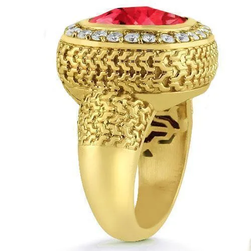 14K Yellow Solid Gold Diamond Mens Natural Ruby Ring 7.50 Ctw