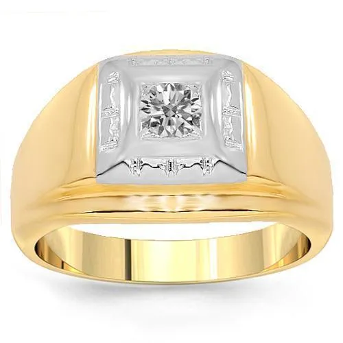 14K Yellow Solid Gold Mens Diamond Solitaire Ring 0.35 Ctw