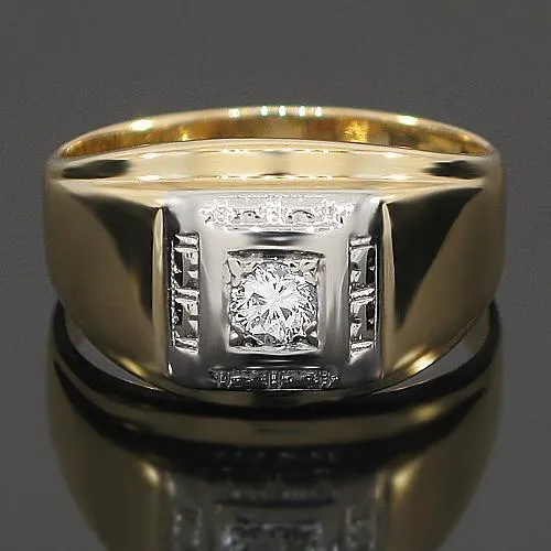 14K Yellow Solid Gold Mens Diamond Solitaire Ring 0.35 Ctw