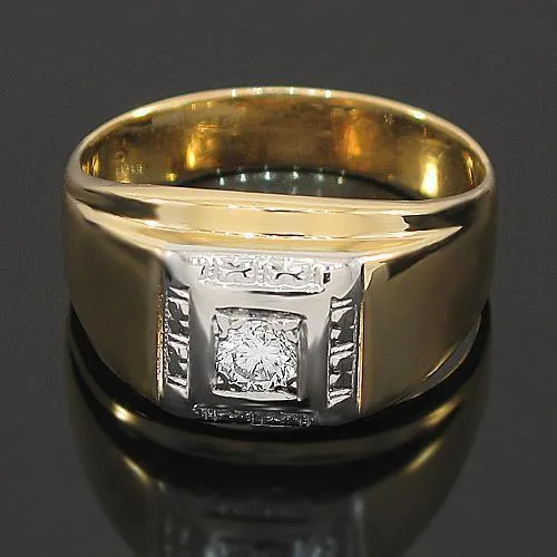 14K Yellow Solid Gold Mens Diamond Solitaire Ring 0.35 Ctw