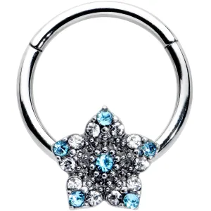 16 Gauge 3/8 Blue Clear Gem Opulent Flower Hinged Segment Ring