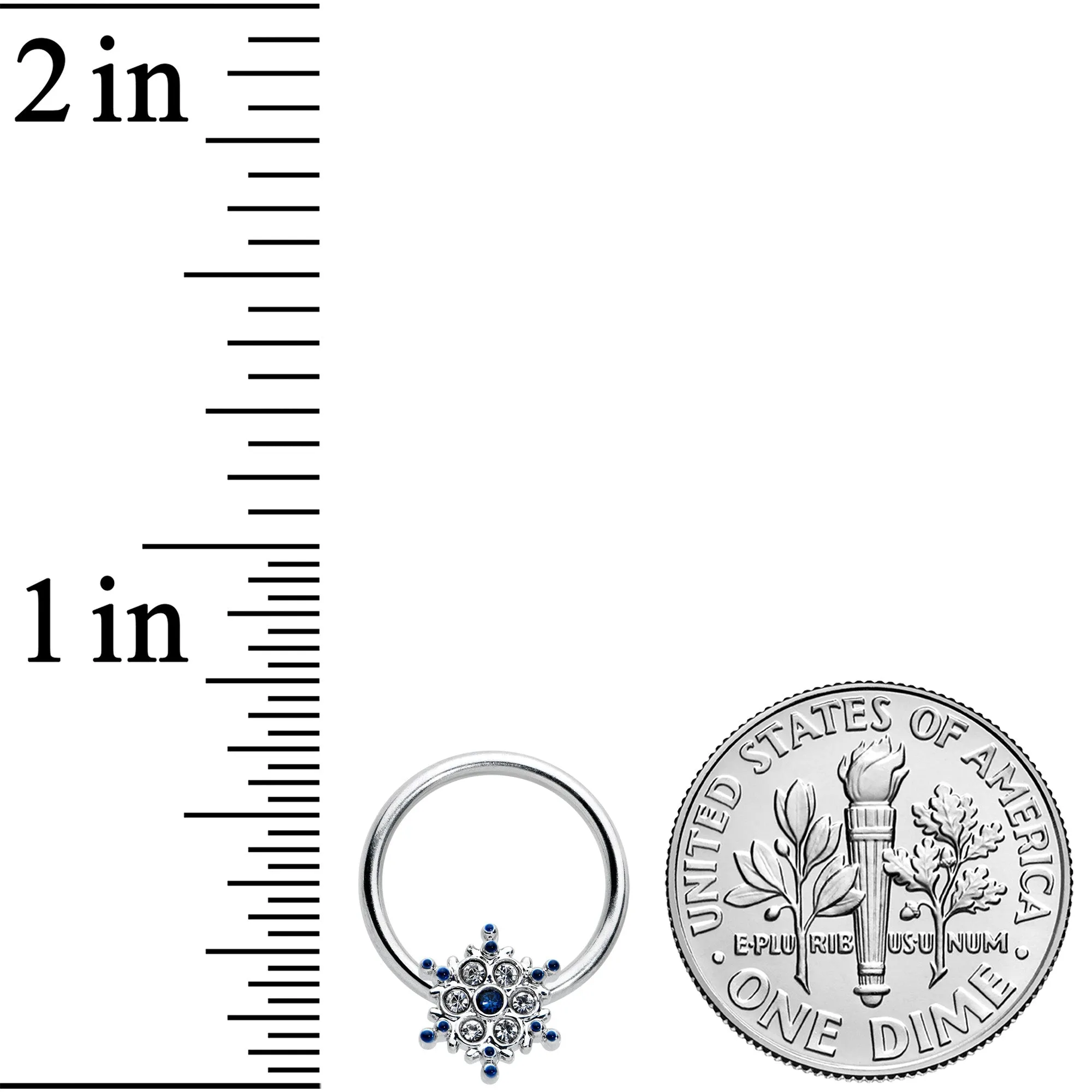 16 Gauge 3/8 Clear Blue Gem Festive Snowflake BCR Captive Ring