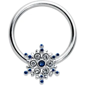 16 Gauge 3/8 Clear Blue Gem Festive Snowflake BCR Captive Ring