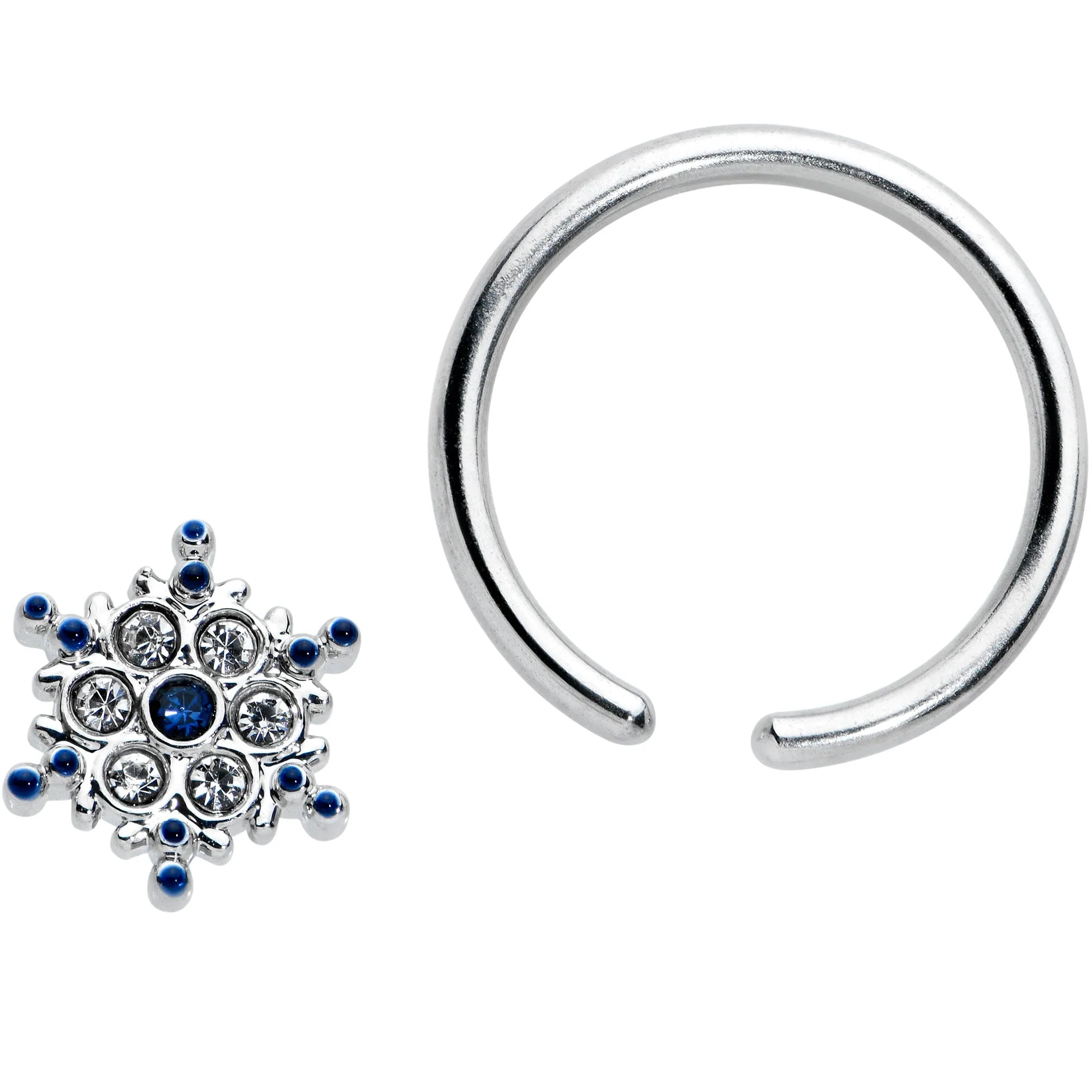16 Gauge 3/8 Clear Blue Gem Festive Snowflake BCR Captive Ring