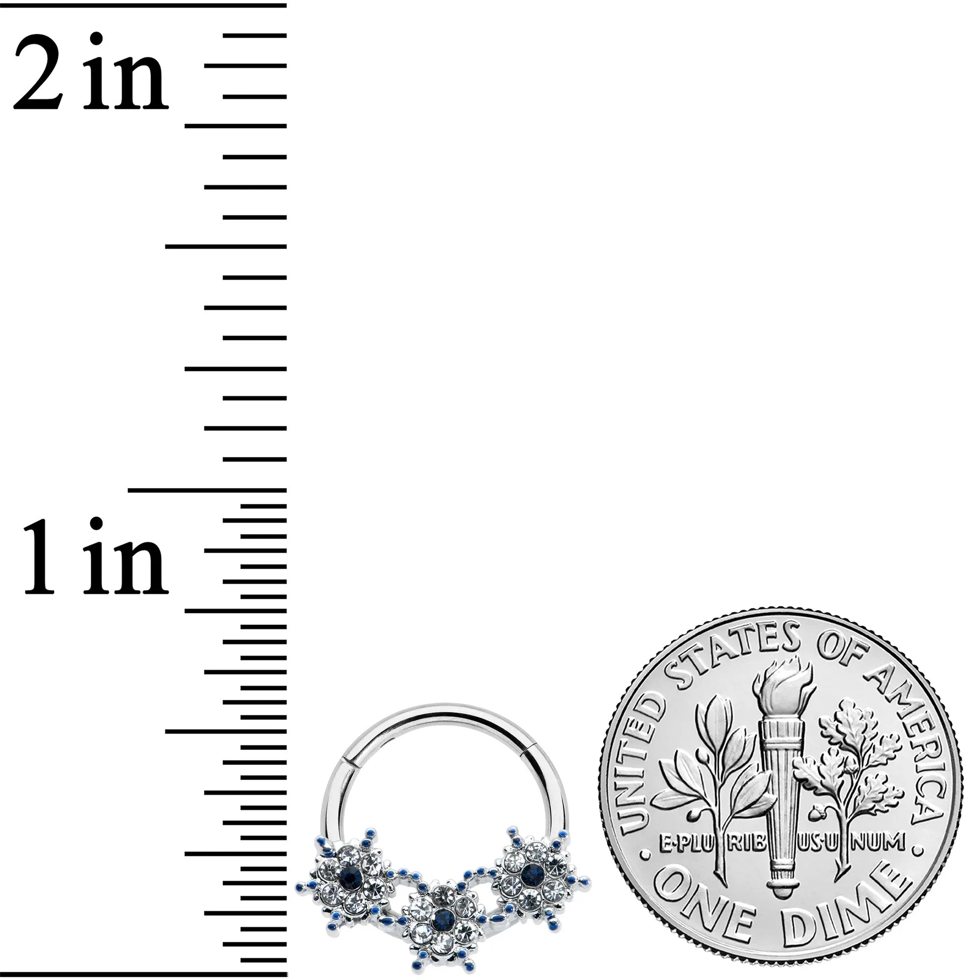 16 Gauge 3/8 Clear Blue Gem Festive Trio Snowflake Hinged Segment Ring