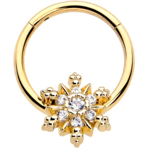 16 Gauge 3/8 Clear CZ Gem Gold Tone Glam Snowflake Hinged Segment Ring