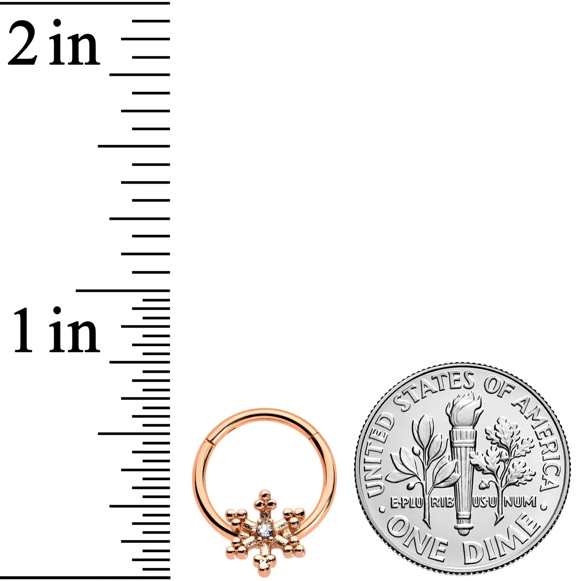 16 Gauge 3/8 Clear Gem Rose Gold Tone Snowflake Hinged Segment Ring