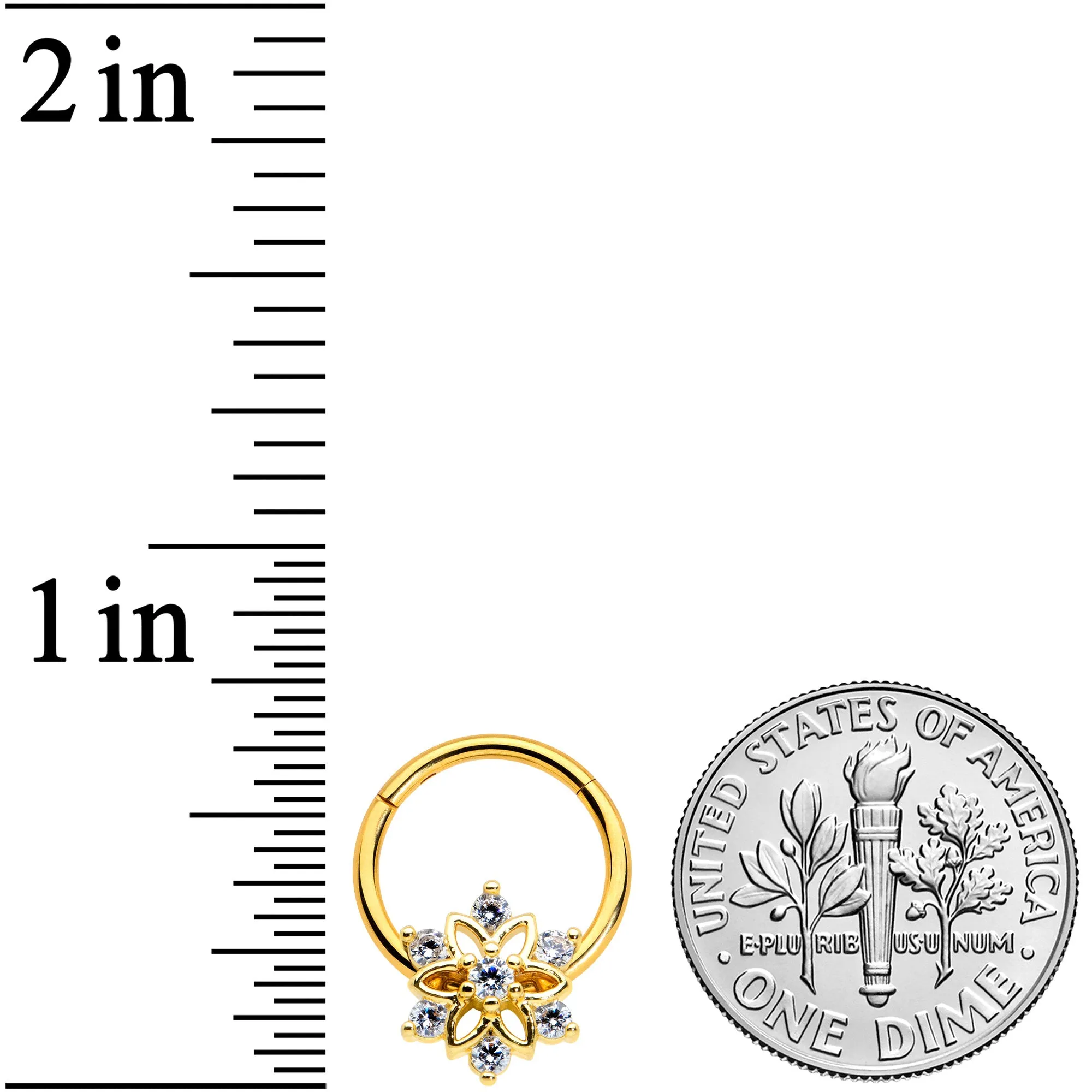 16 Gauge 3/8 Clear Gold Tone Flower Snowflake Christmas Hinged Segment Ring
