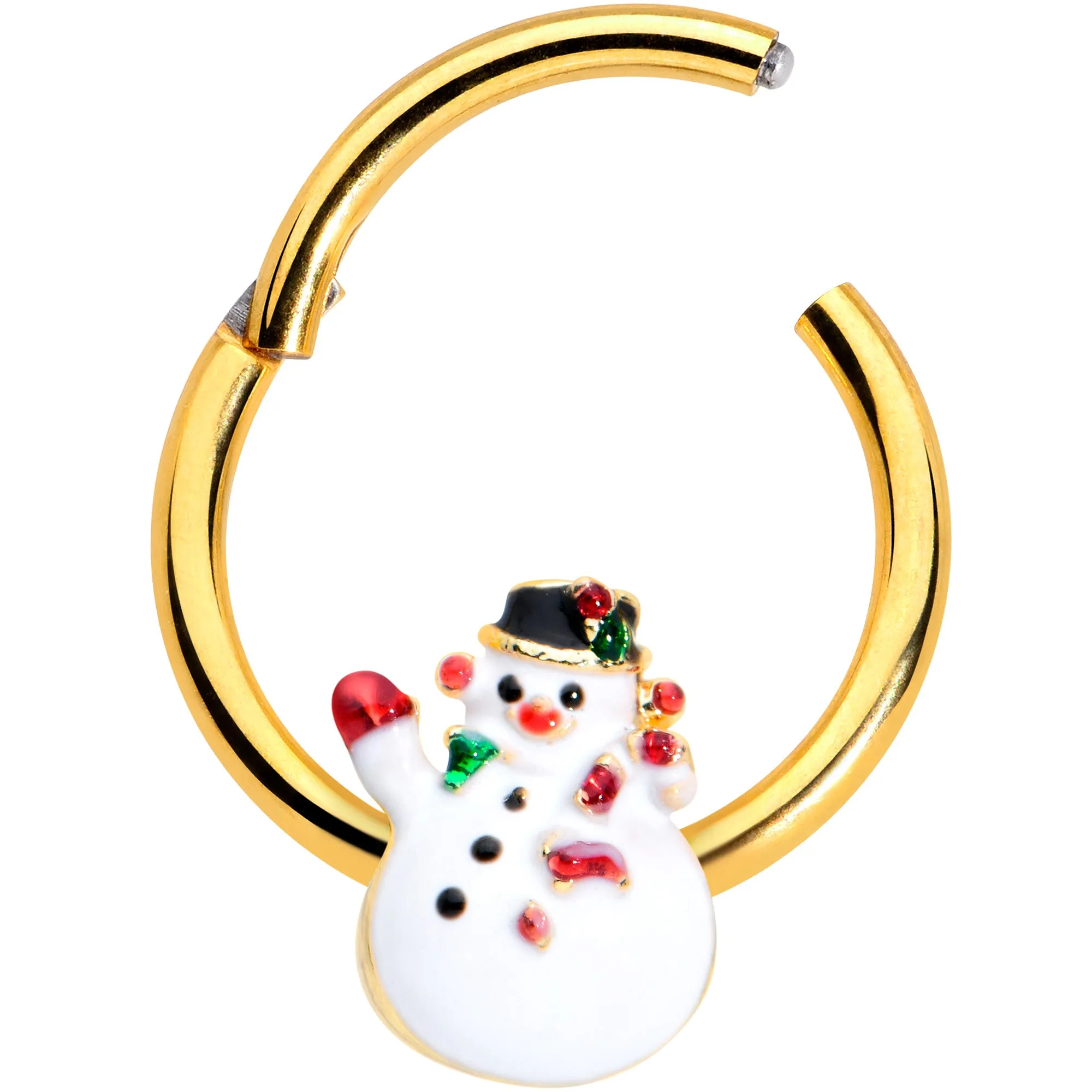 16 Gauge 3/8 Gold Tone Waving Snowman Christmas Hinged Segment Ring