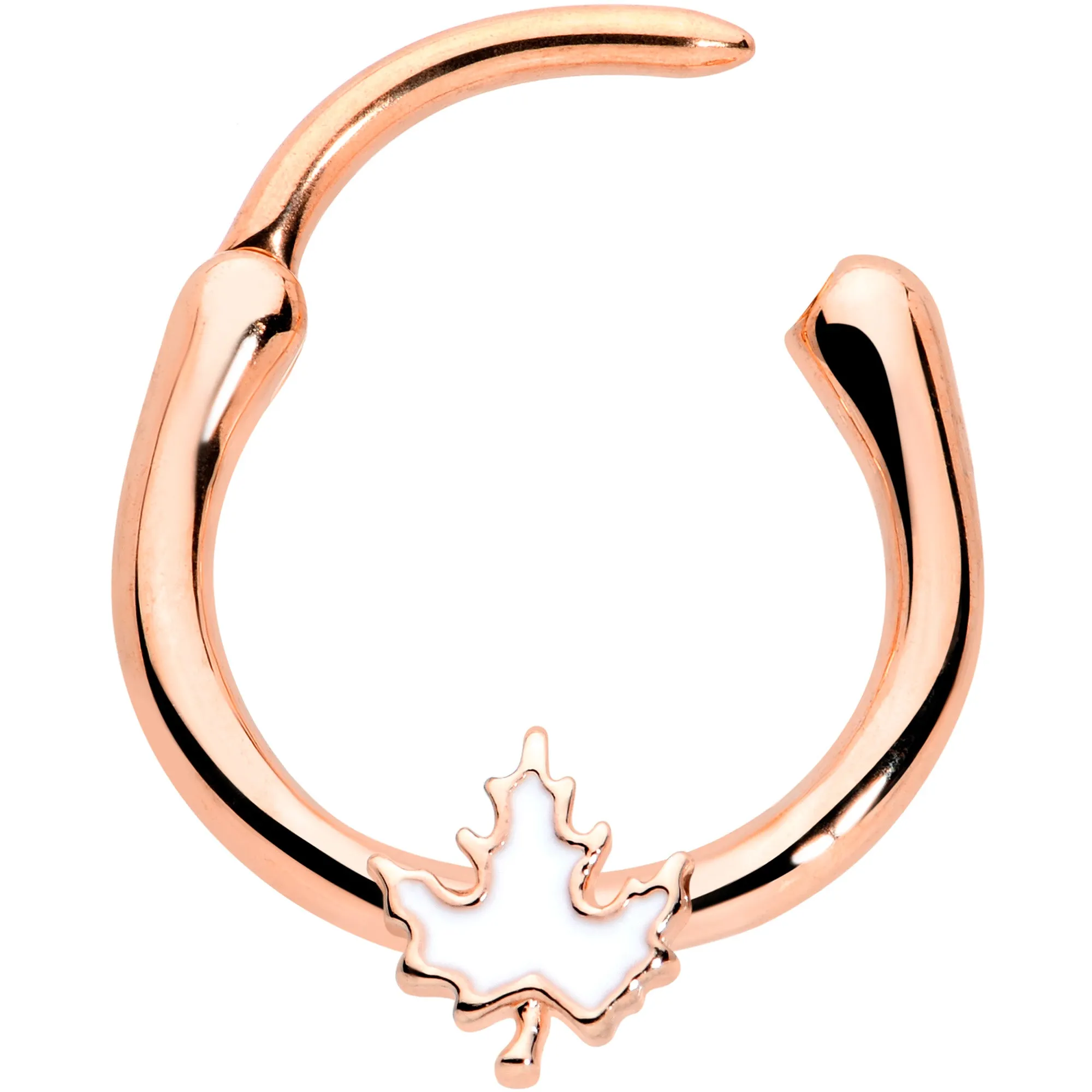 16 Gauge 3/8 Rose Gold Tone Fall White Maple Leaf Cartilage Clicker