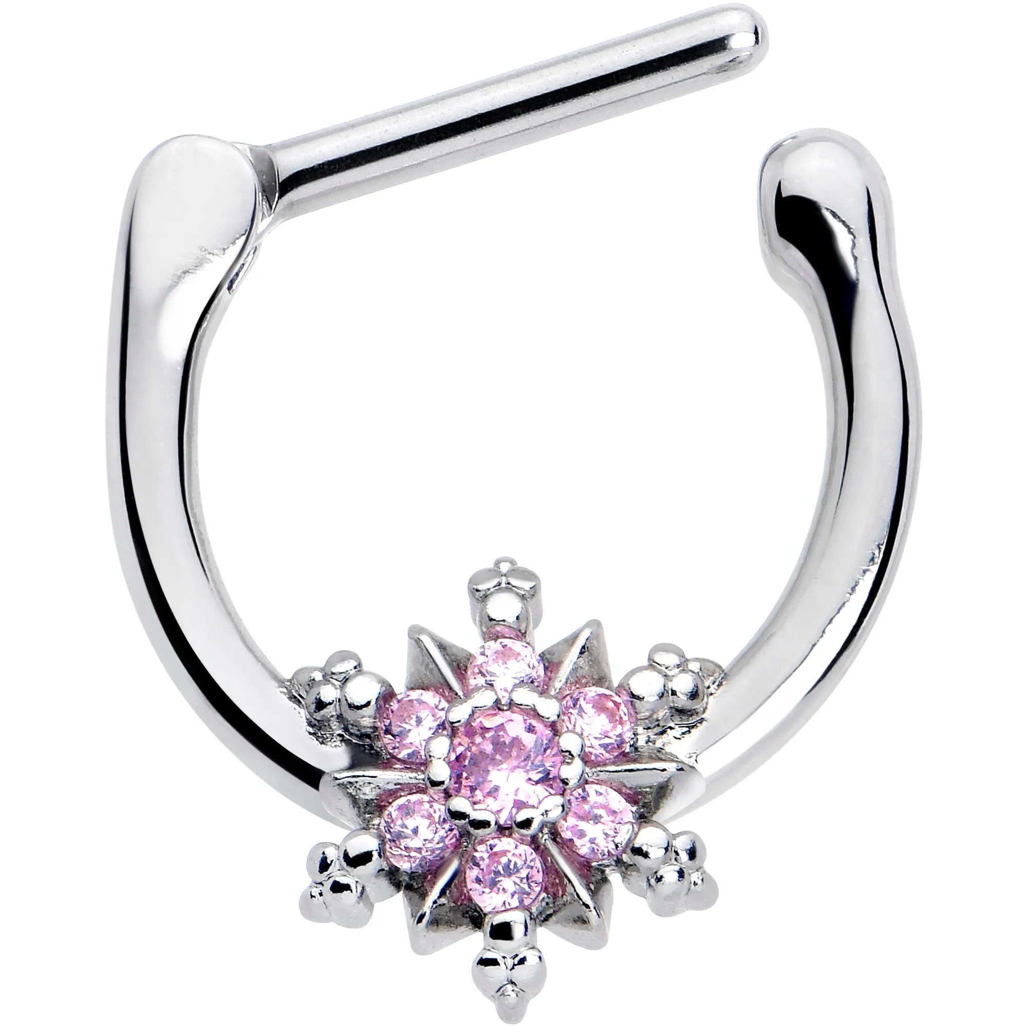 16 Gauge 5/16 Pink CZ Gem Glam Snowflake Cartilage Clicker
