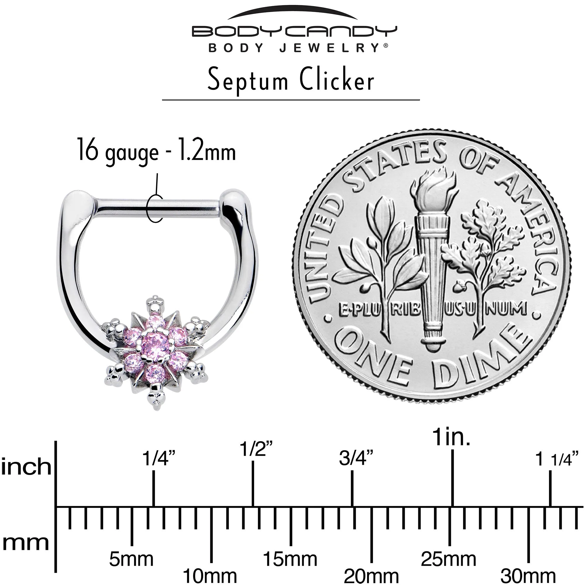 16 Gauge 5/16 Pink CZ Gem Glam Snowflake Cartilage Clicker