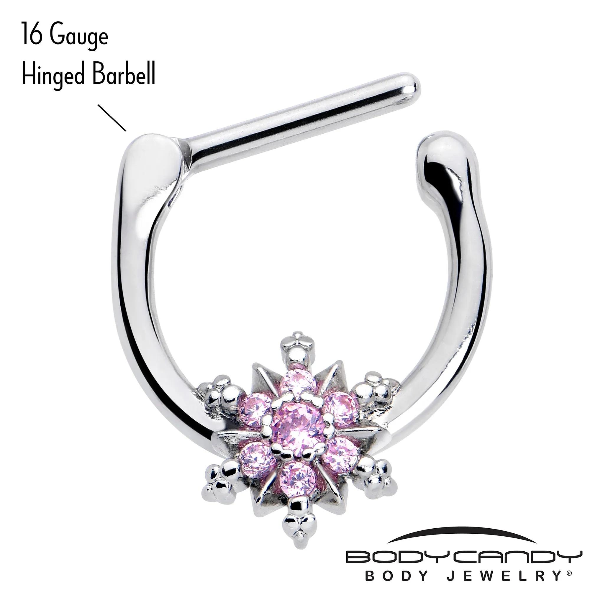 16 Gauge 5/16 Pink CZ Gem Glam Snowflake Cartilage Clicker
