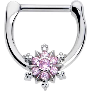 16 Gauge 5/16 Pink CZ Gem Glam Snowflake Cartilage Clicker