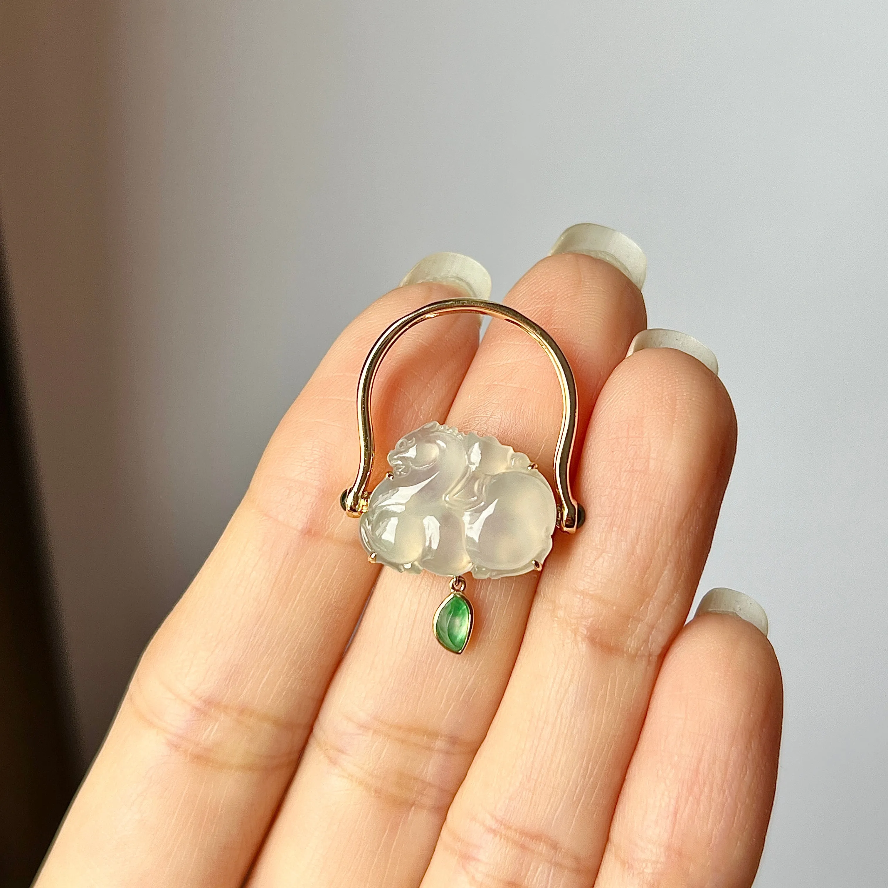 16.7mm Icy A-Grade Natural Jadeite Tang Horse Flip Ring No. 162412