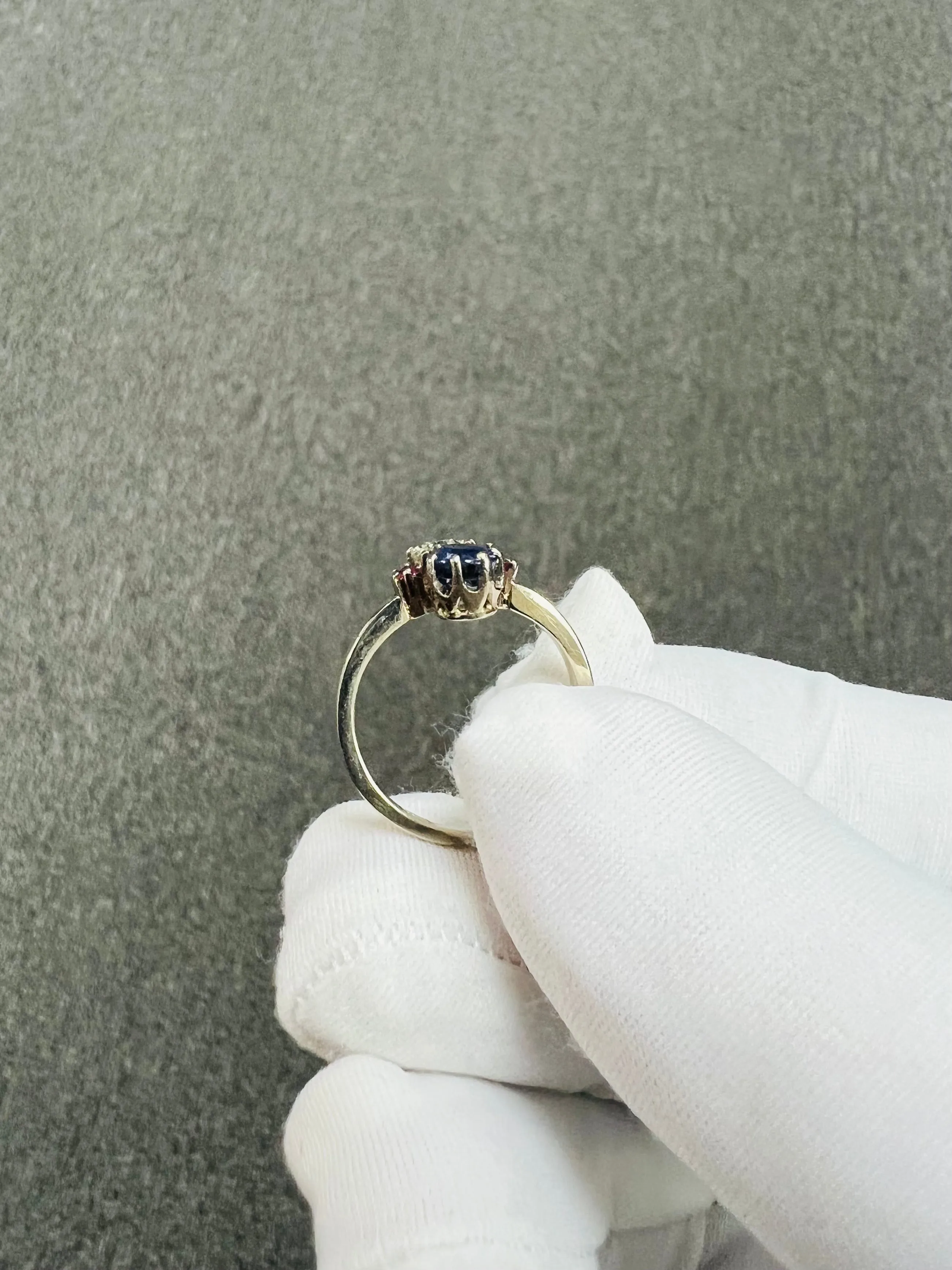 1950s Sapphire Diamond Ruby White Gold Vintage Engagement Ring