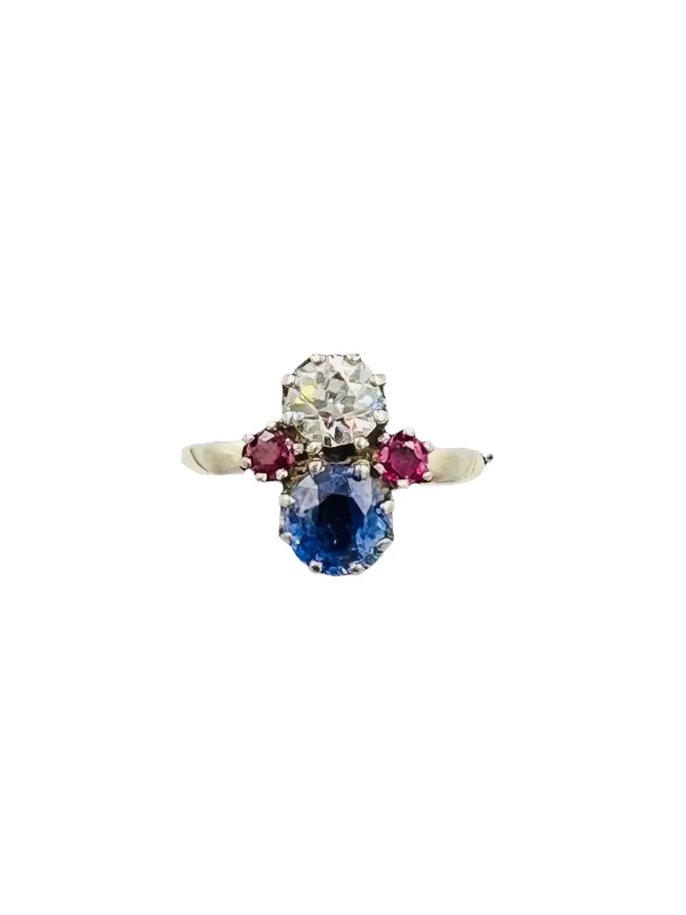 1950s Sapphire Diamond Ruby White Gold Vintage Engagement Ring