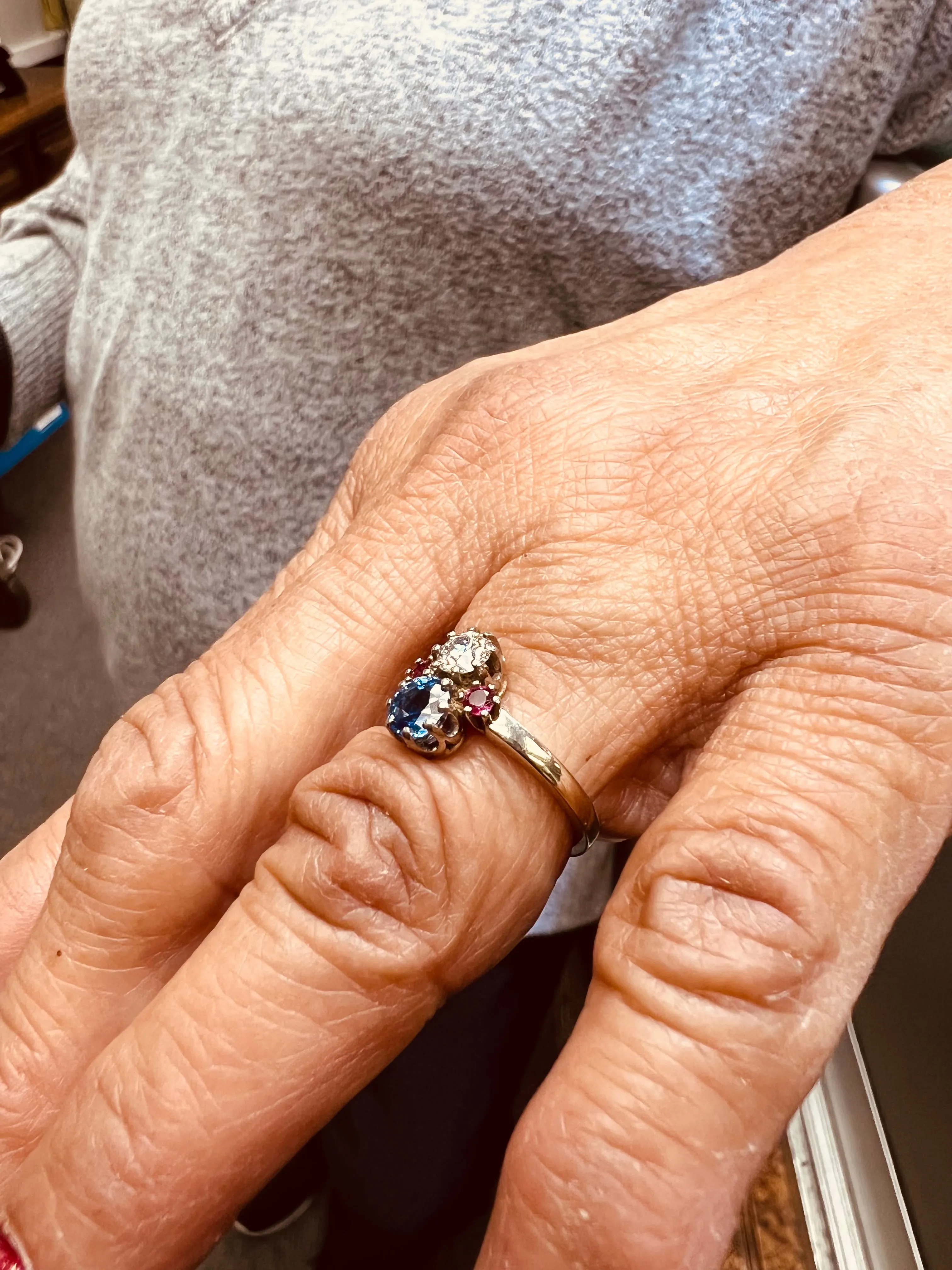 1950s Sapphire Diamond Ruby White Gold Vintage Engagement Ring