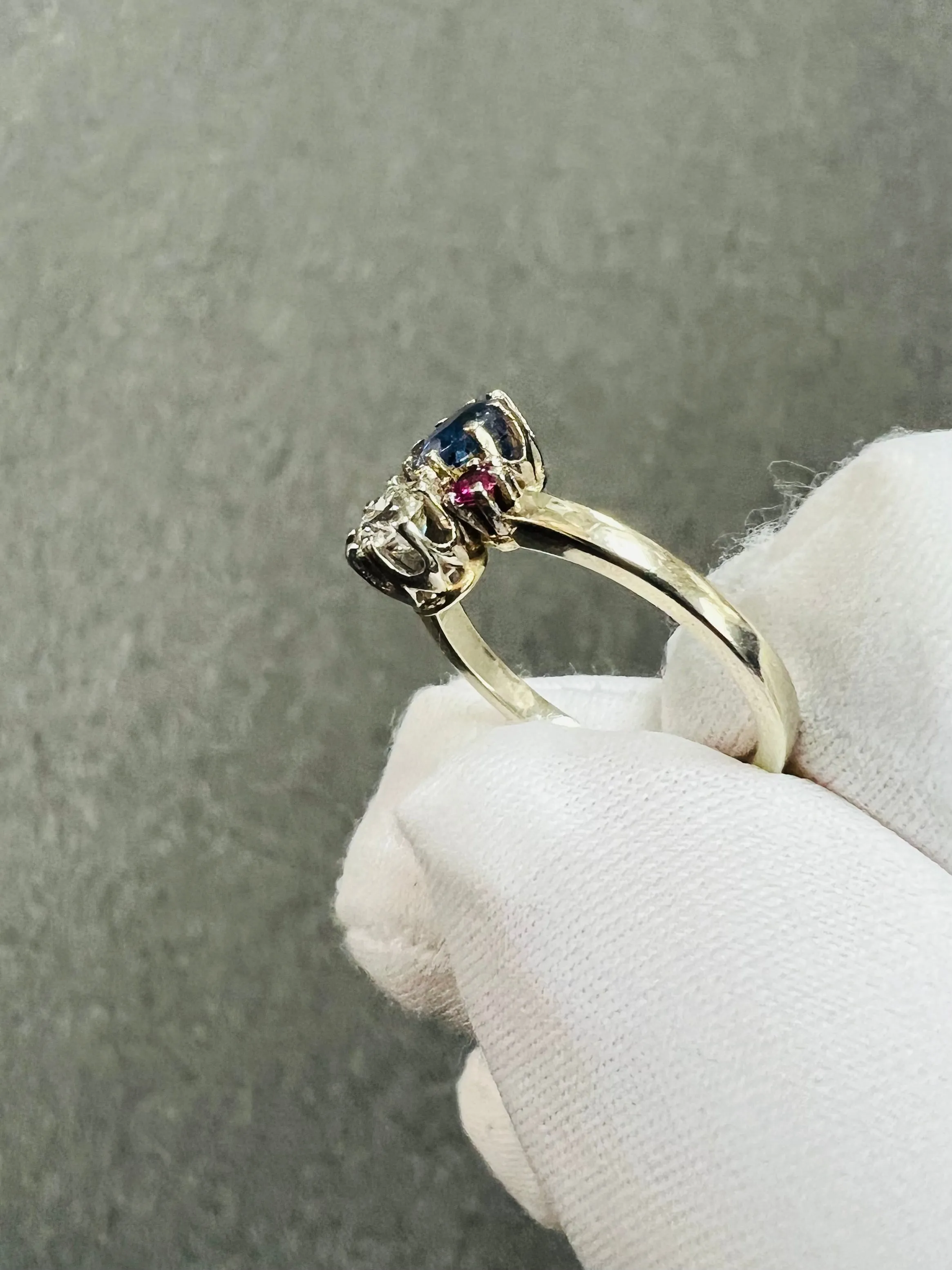 1950s Sapphire Diamond Ruby White Gold Vintage Engagement Ring