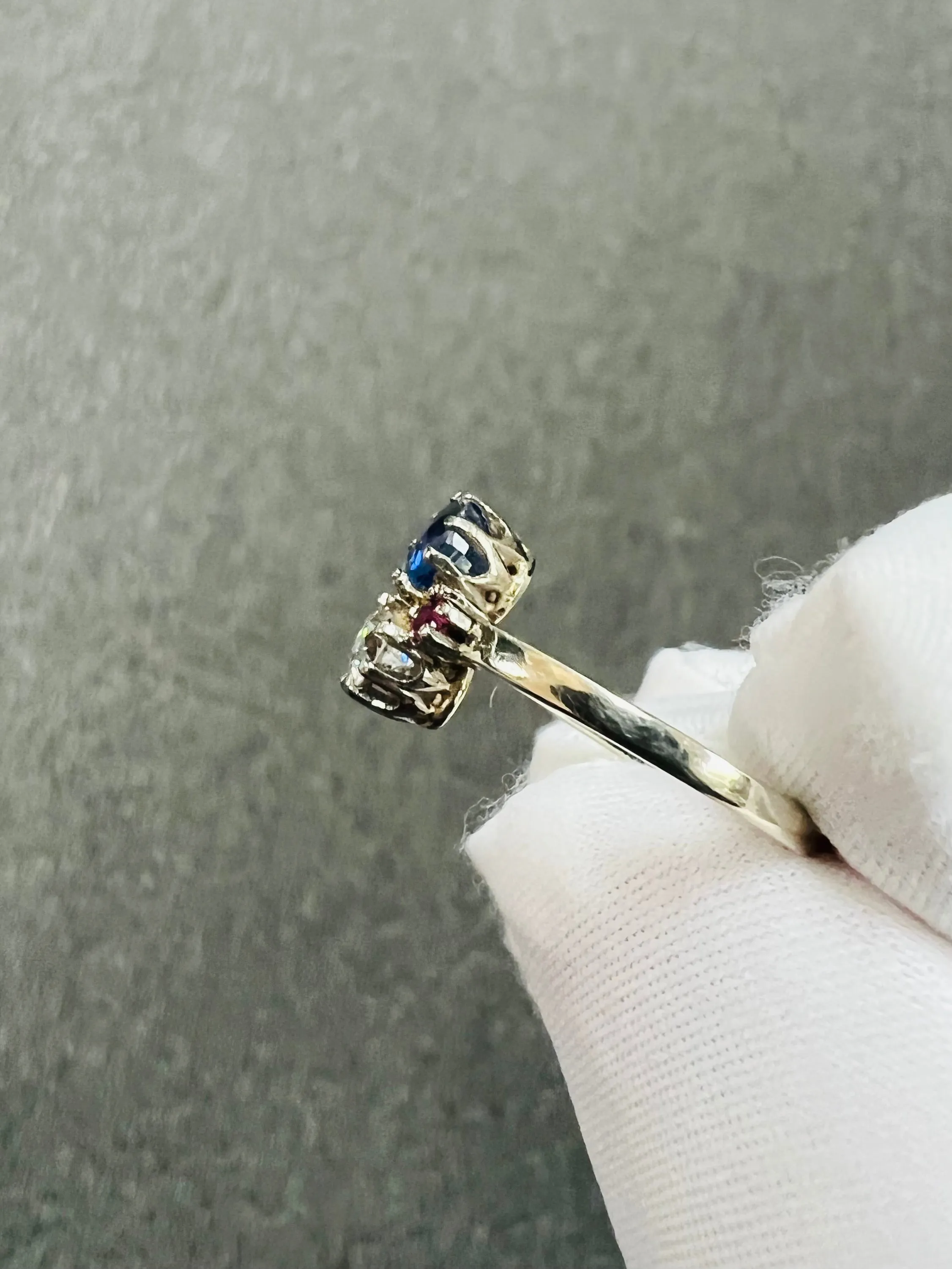1950s Sapphire Diamond Ruby White Gold Vintage Engagement Ring