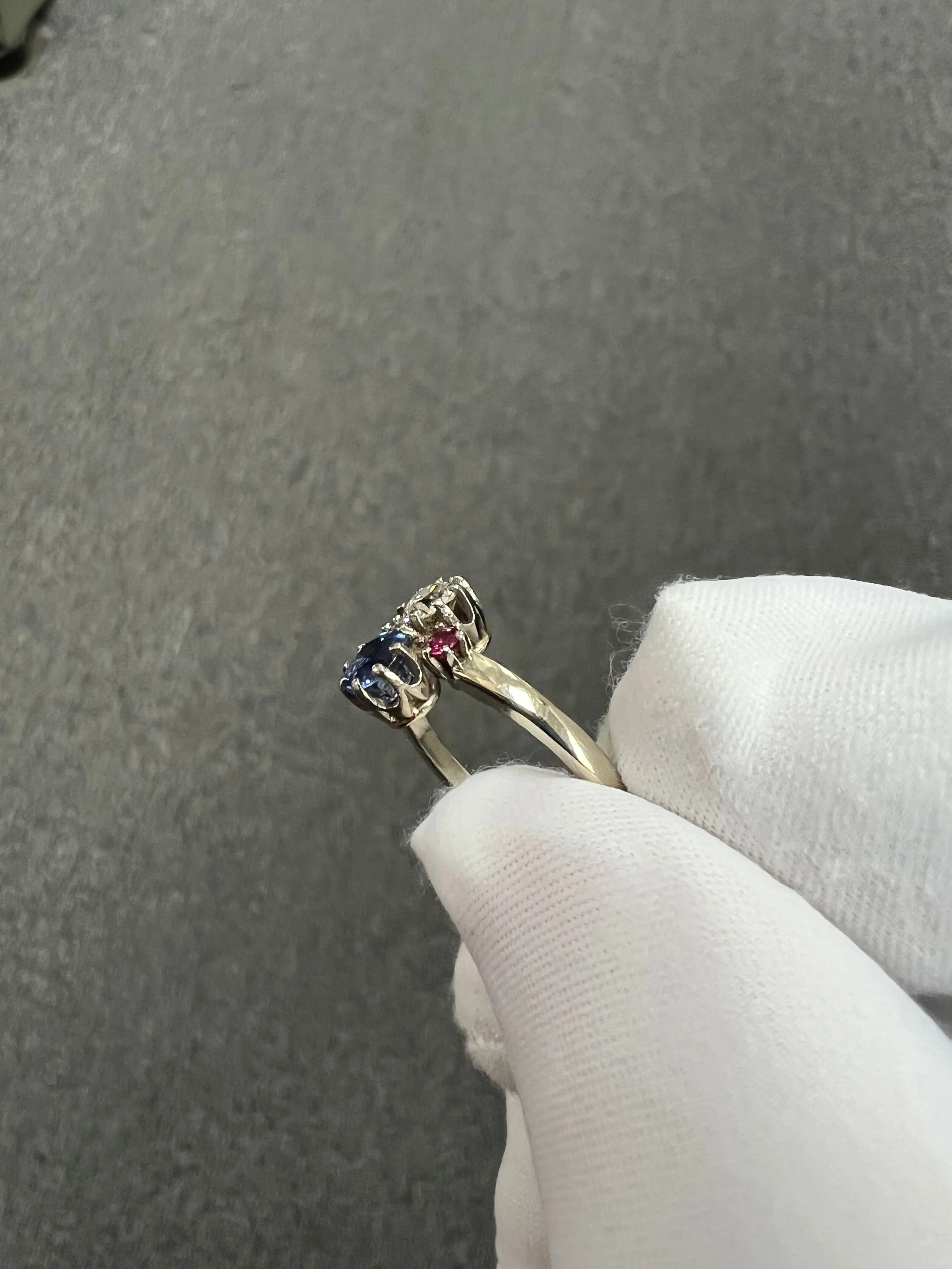 1950s Sapphire Diamond Ruby White Gold Vintage Engagement Ring