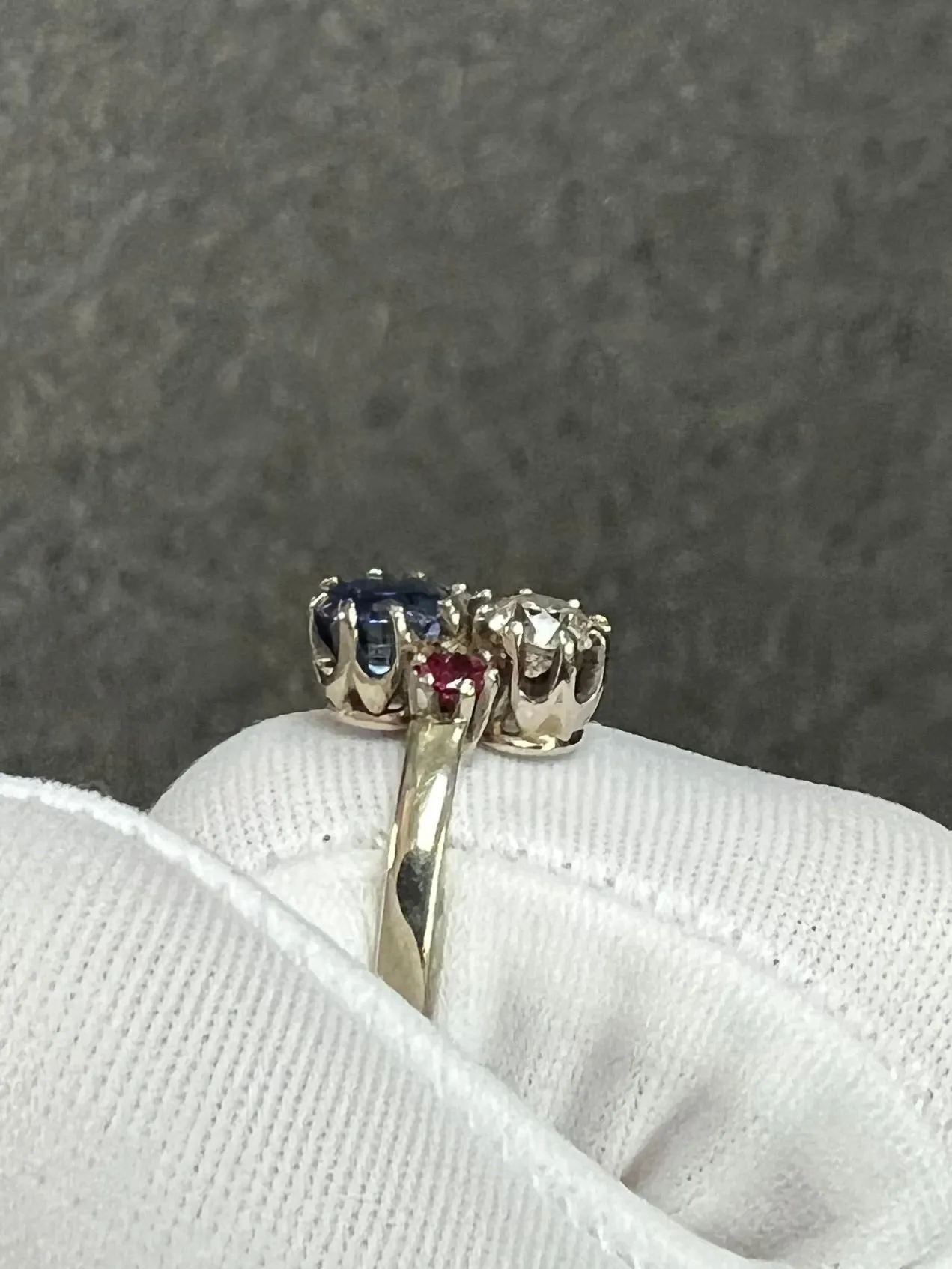 1950s Sapphire Diamond Ruby White Gold Vintage Engagement Ring
