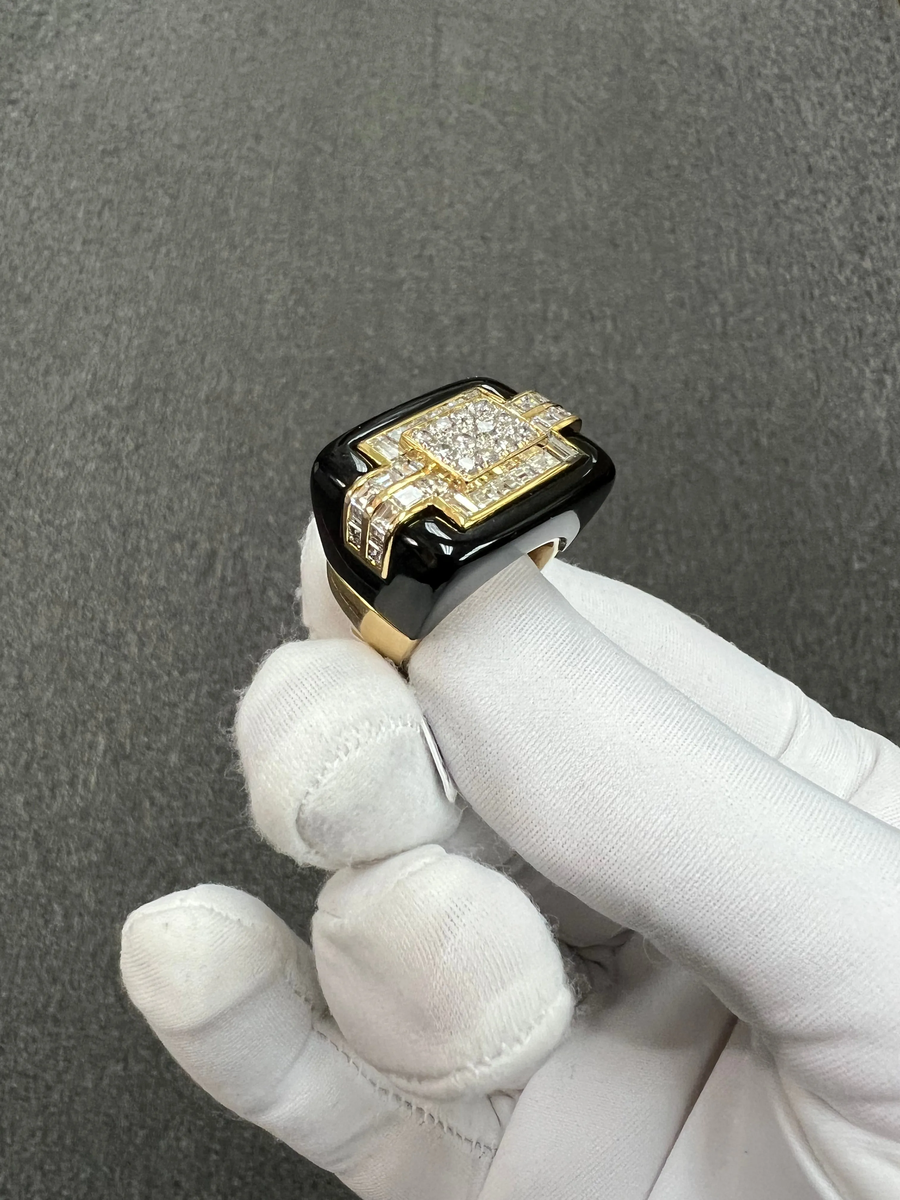 1970s Diamond Black Onyx 18k Yellow Gold Cocktail Ring