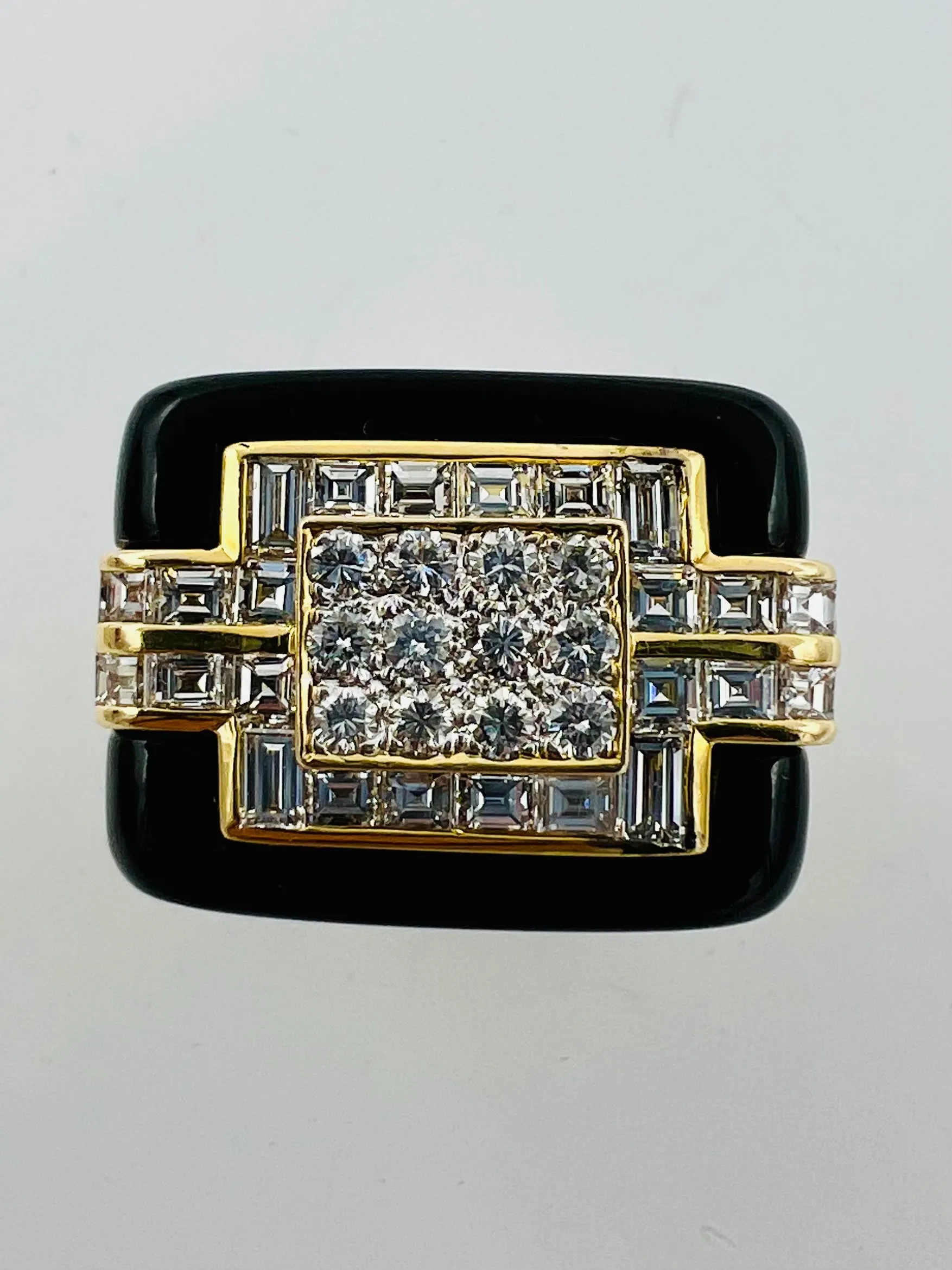1970s Diamond Black Onyx 18k Yellow Gold Cocktail Ring