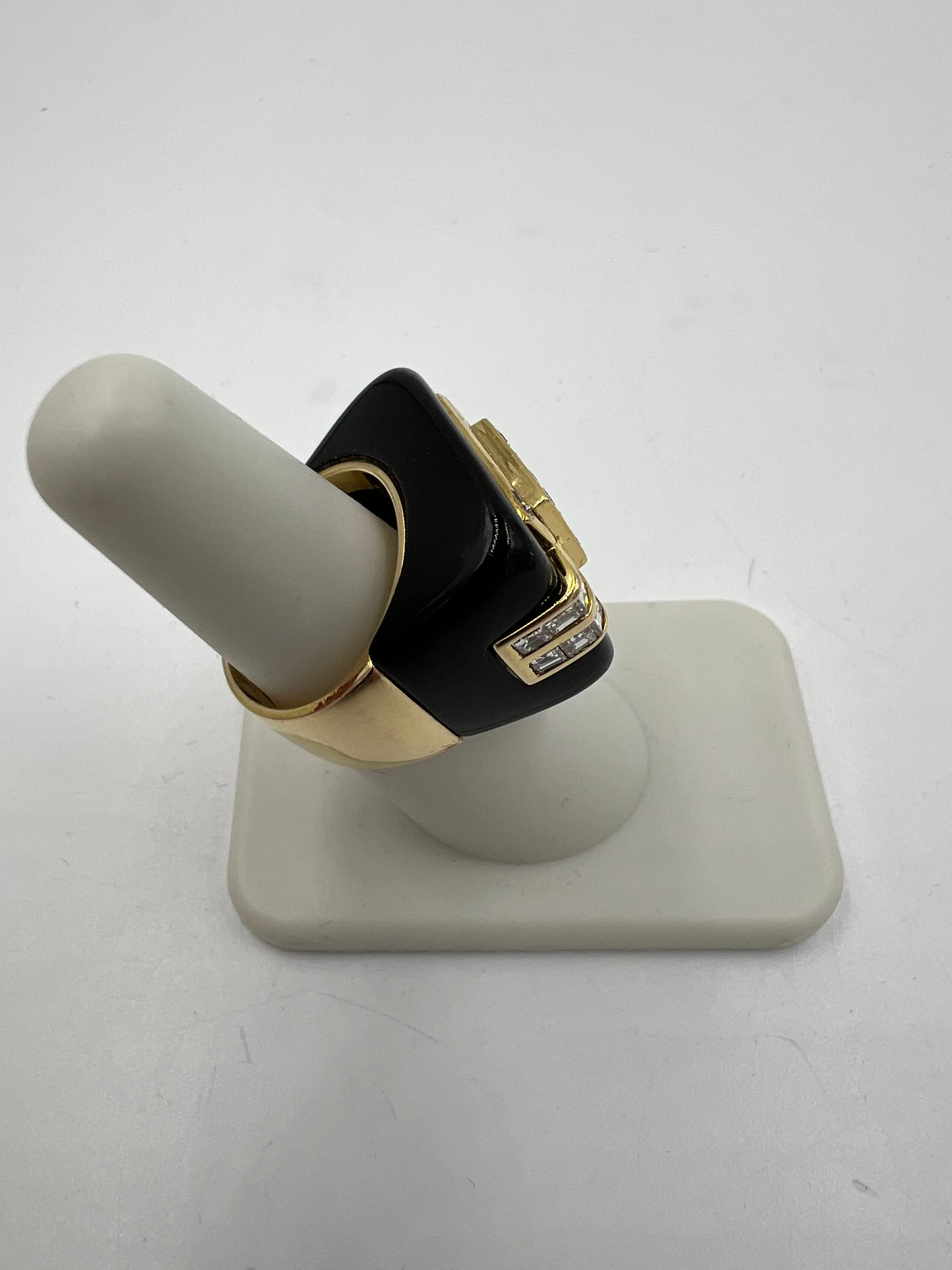 1970s Diamond Black Onyx 18k Yellow Gold Cocktail Ring