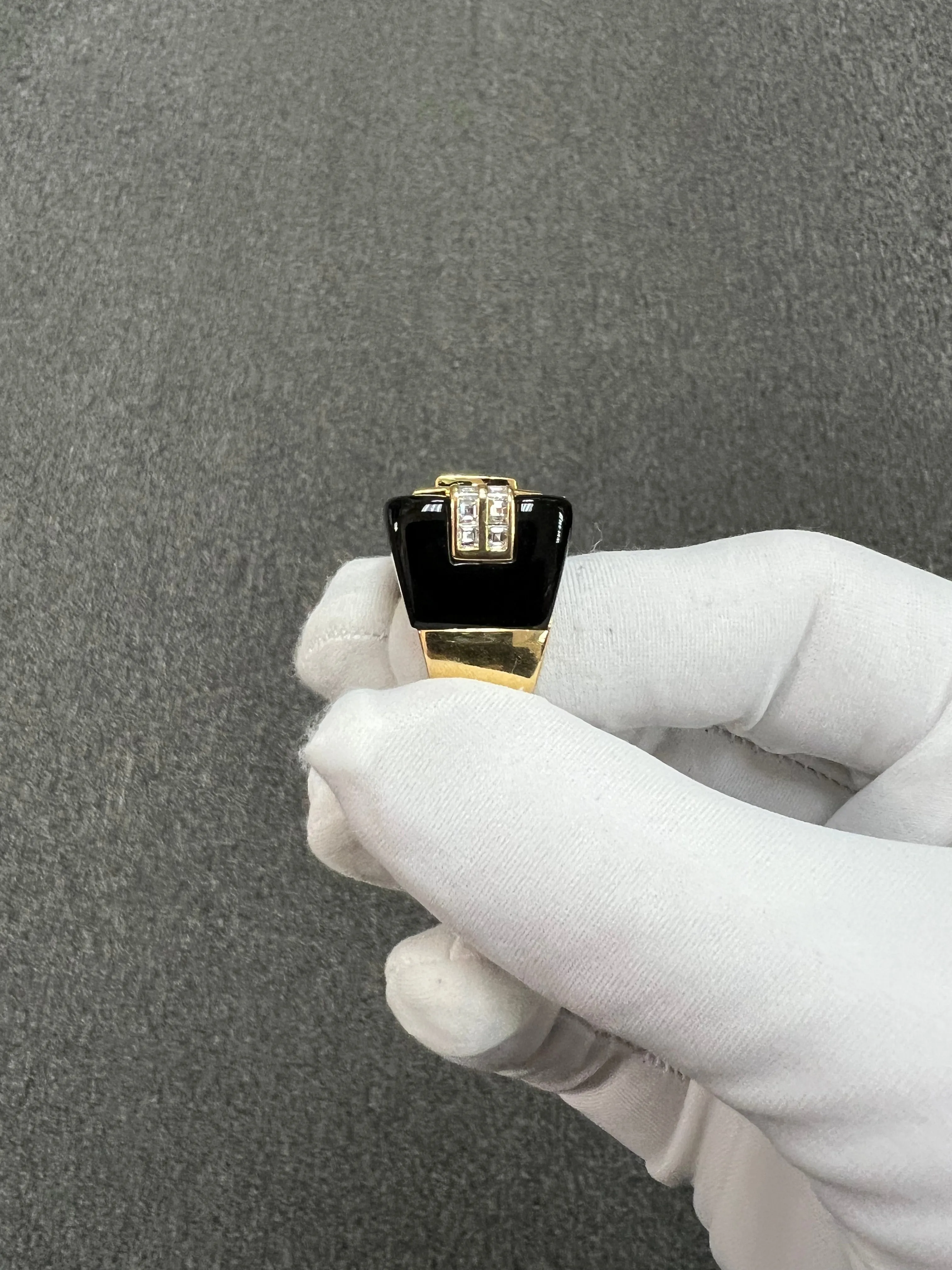 1970s Diamond Black Onyx 18k Yellow Gold Cocktail Ring