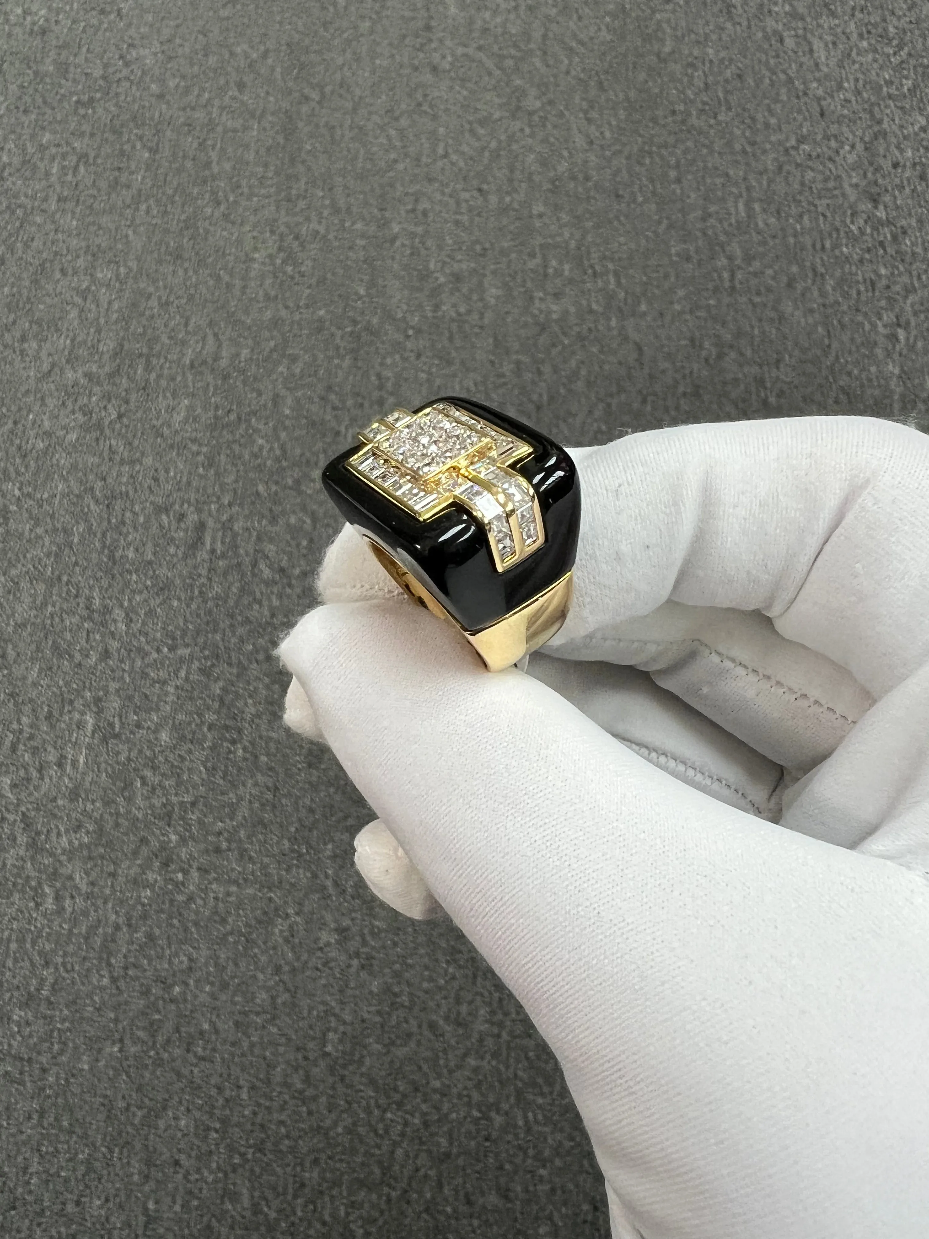 1970s Diamond Black Onyx 18k Yellow Gold Cocktail Ring