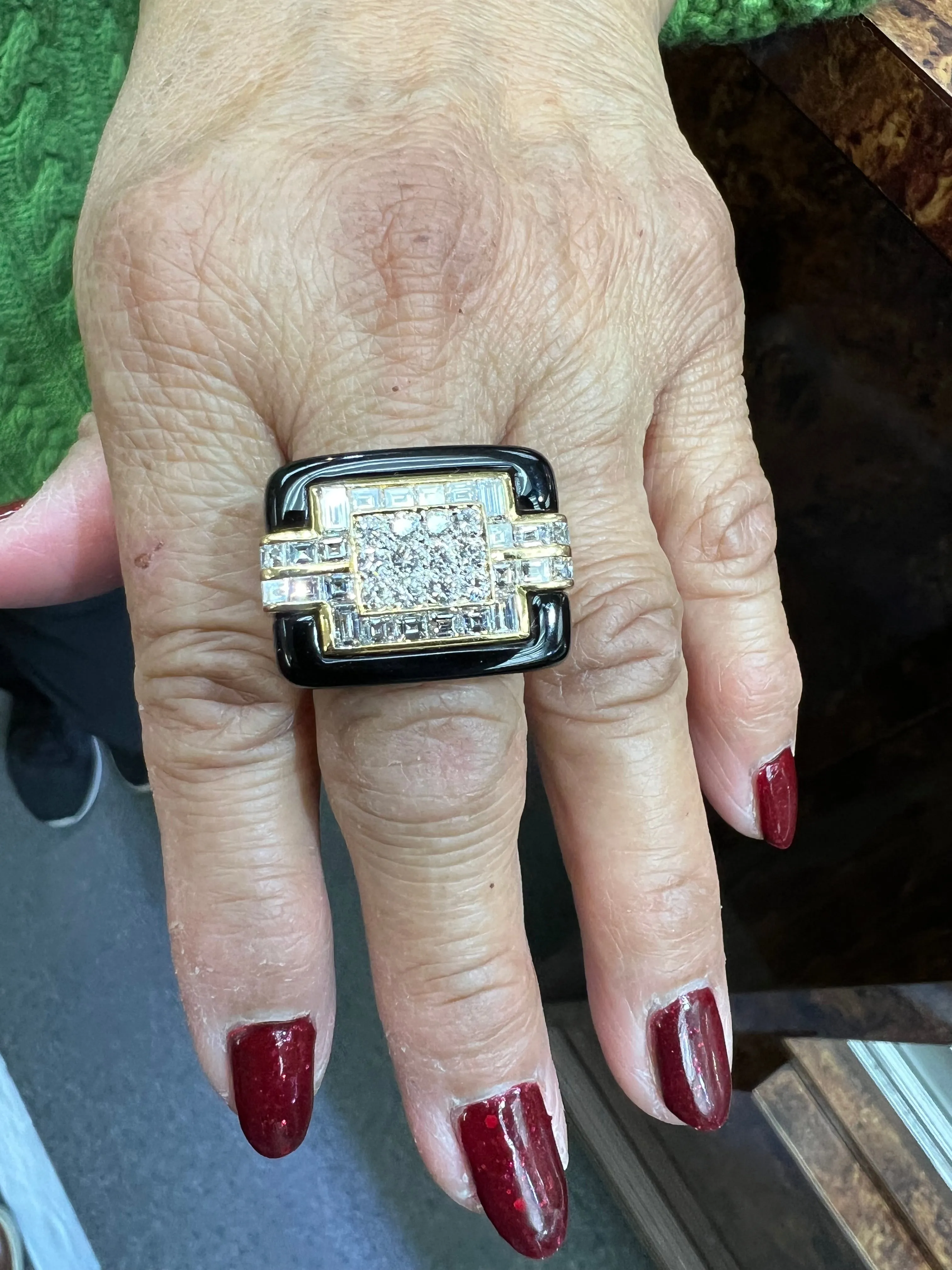 1970s Diamond Black Onyx 18k Yellow Gold Cocktail Ring