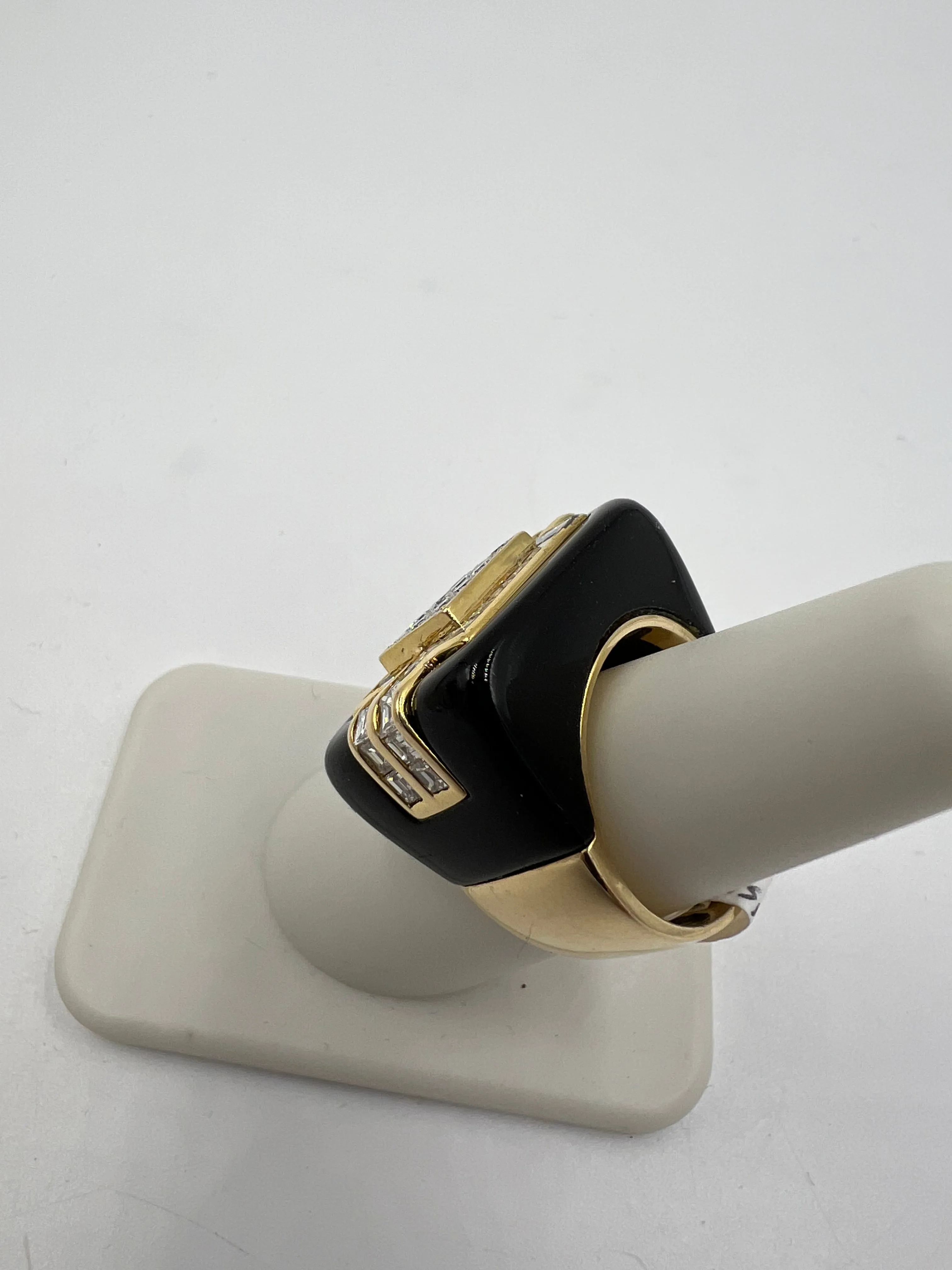 1970s Diamond Black Onyx 18k Yellow Gold Cocktail Ring
