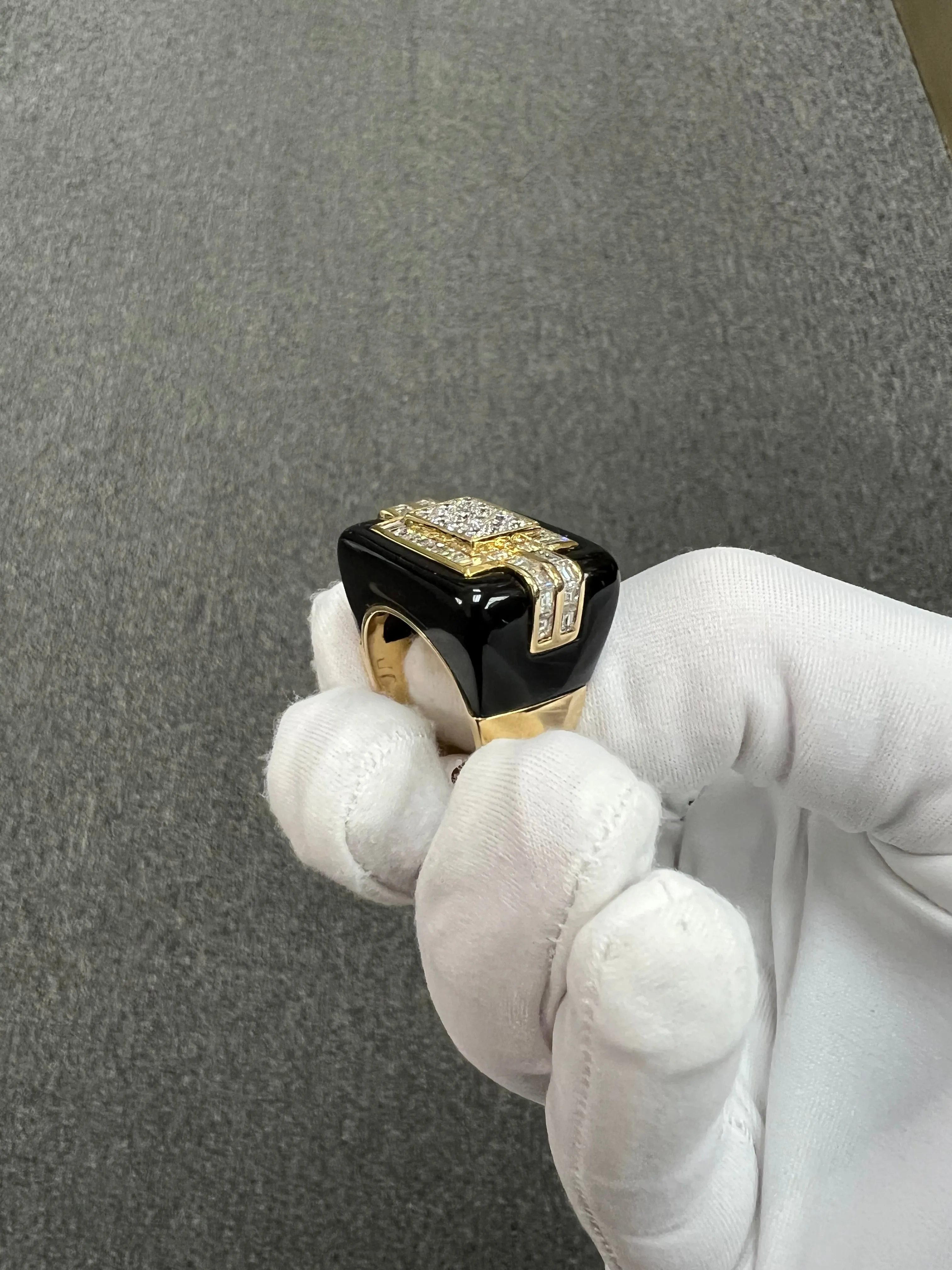 1970s Diamond Black Onyx 18k Yellow Gold Cocktail Ring