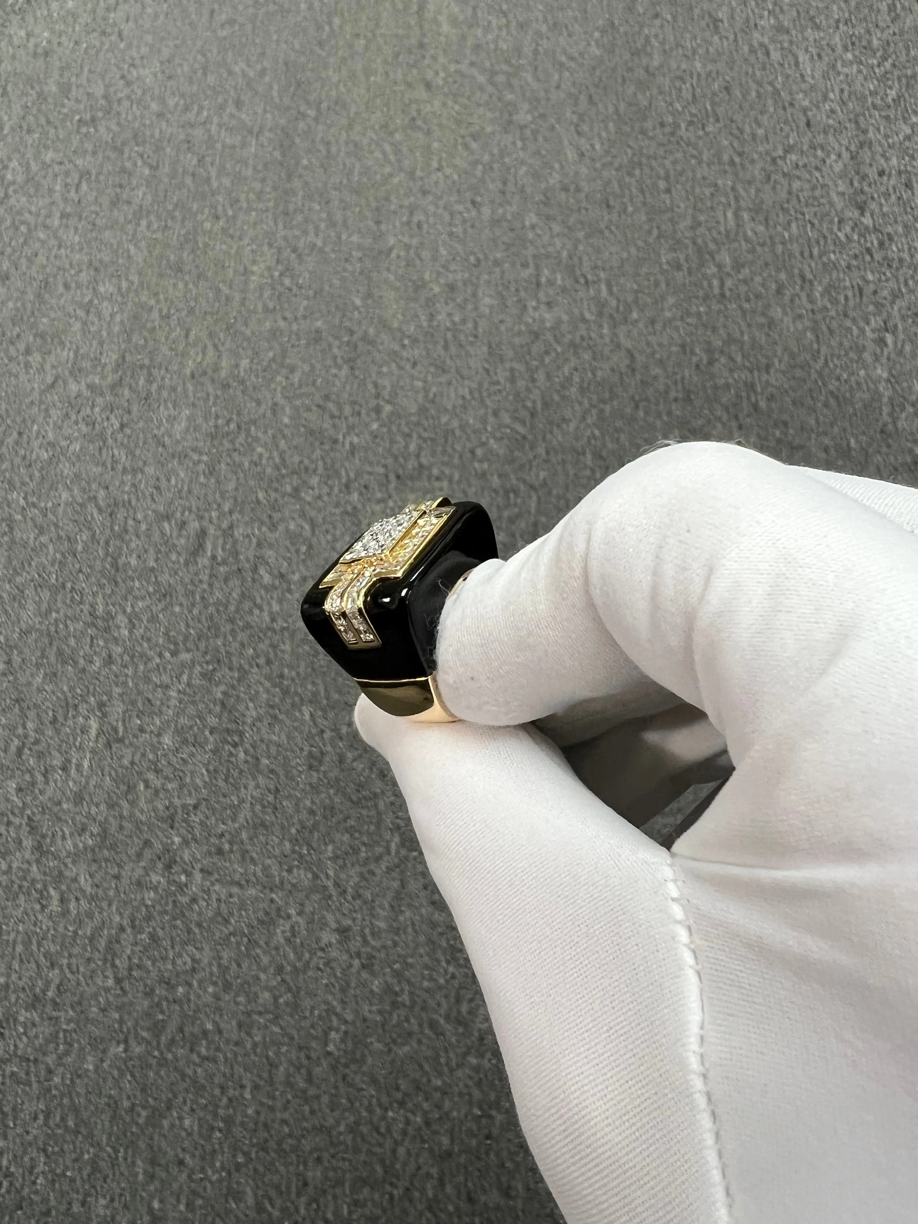 1970s Diamond Black Onyx 18k Yellow Gold Cocktail Ring