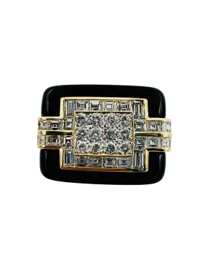 1970s Diamond Black Onyx 18k Yellow Gold Cocktail Ring