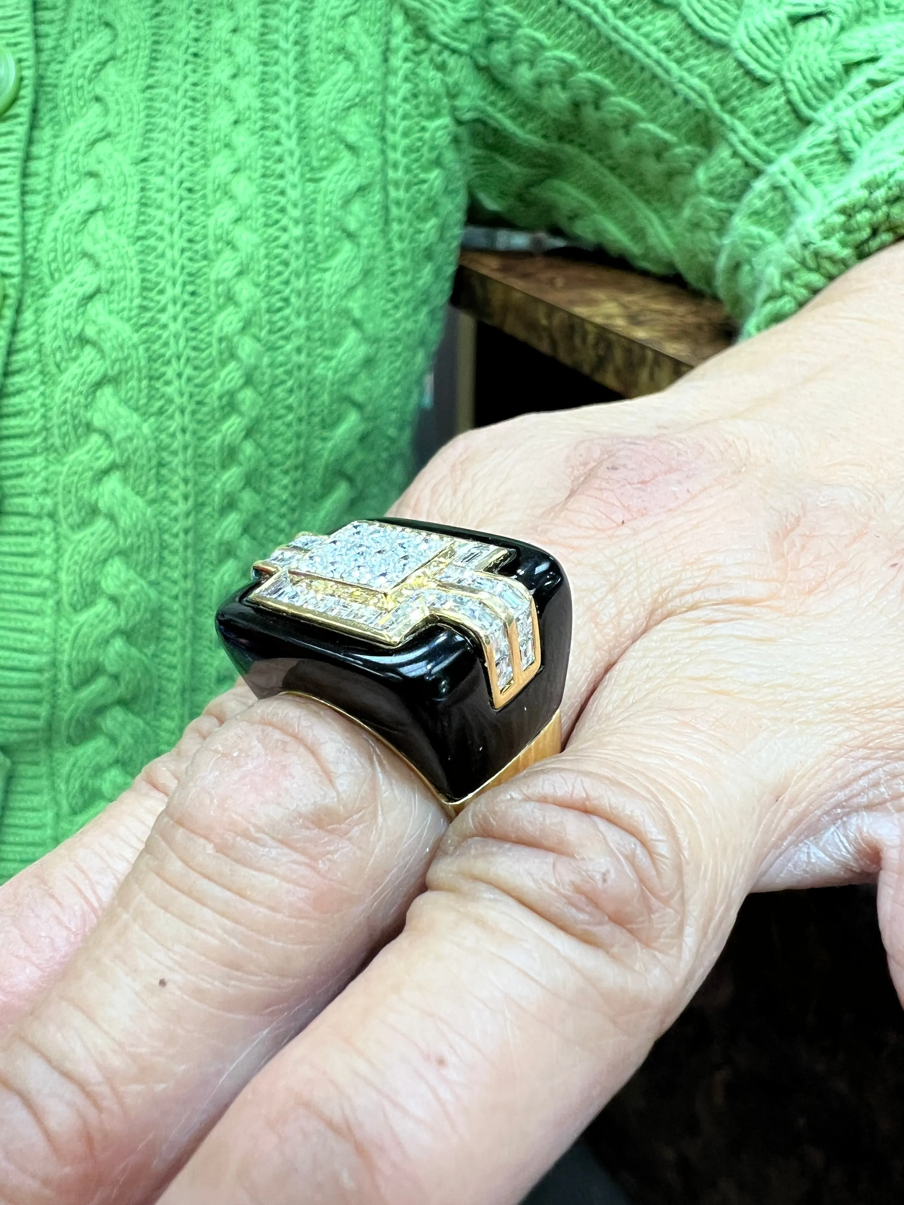 1970s Diamond Black Onyx 18k Yellow Gold Cocktail Ring